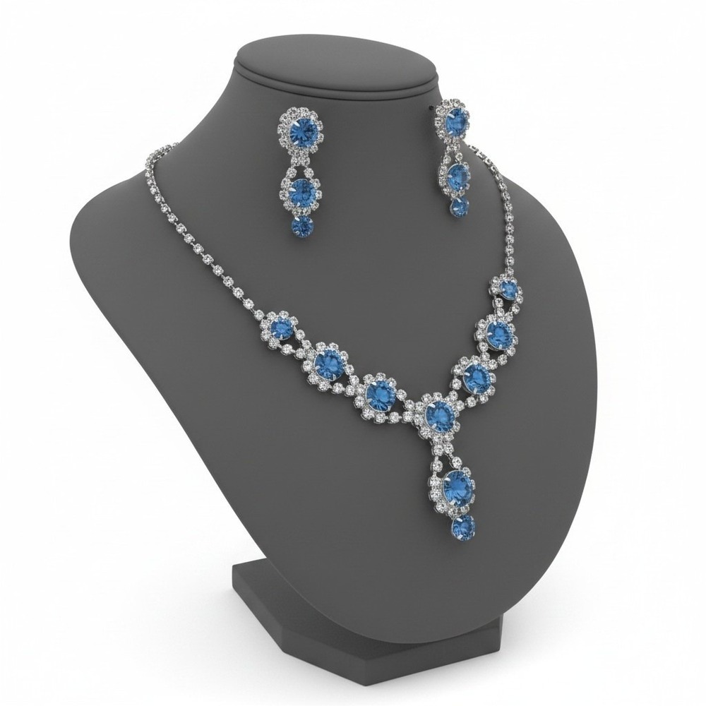 Christina Collection Blue Rhinestone Necklace + 2 Sets‎ Earrings Bridal Prom